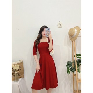ĐẦM VÁY ĐỎ PHỐI VIỀN REN - Hình Shop Chụp Thật
