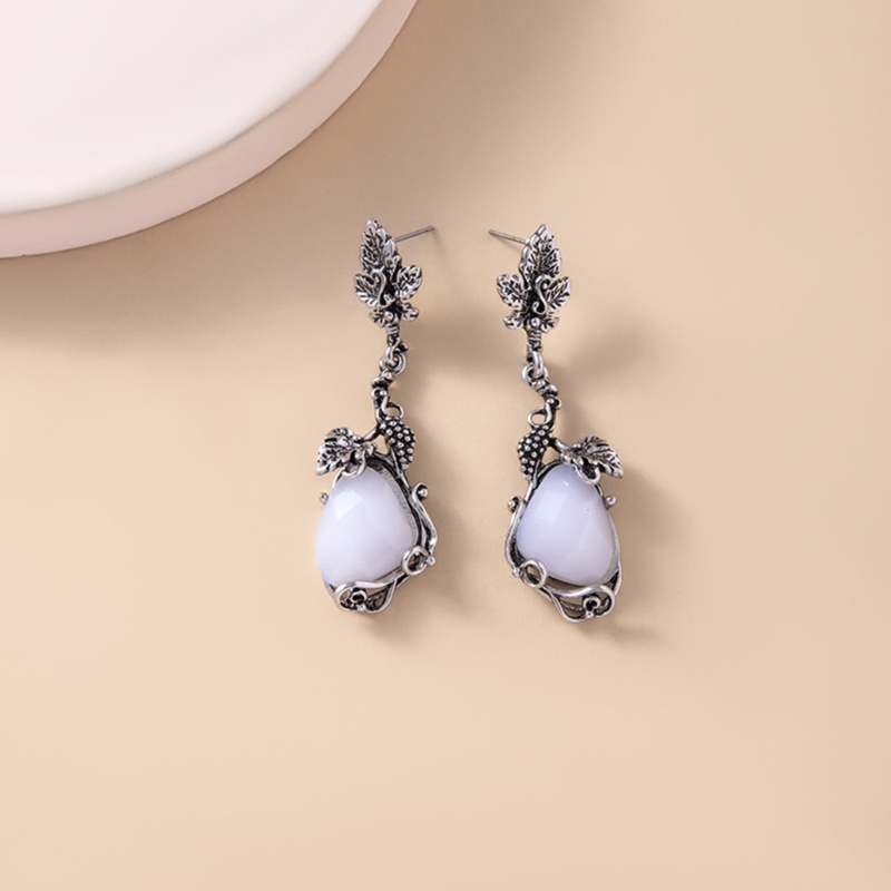 Bông Tai Dáng Dài Hình Giọt Nước Bằng Đá Trắng Chạm Khắc Họa Tiết Lá Phong Phong Cổ Điển Thời Trang Cho Nữ