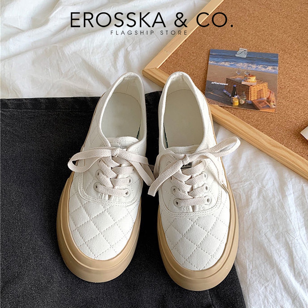 Erosska - Giày sneaker đế dày phối kem đi học phong cách vintage màu trắng - GS014