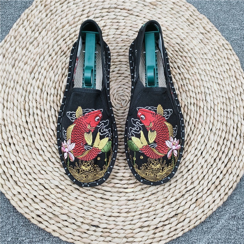 Giày Lười Vải Canvas Thêu Họa Tiết Phong Cách Trung Hoa Thời Trang Cho Nam Và Nữ