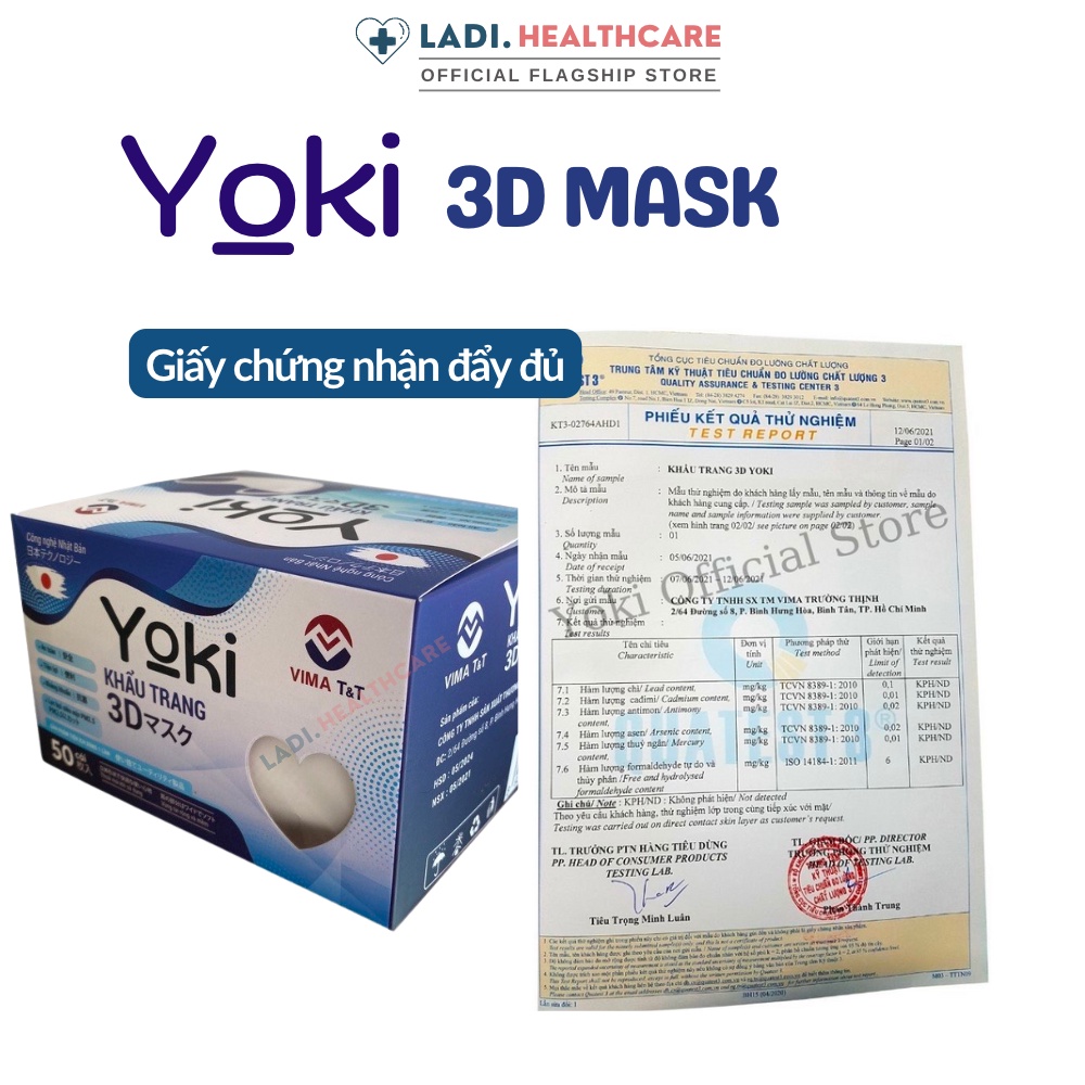 Hộp 50Cái Khẩu trang 3D YOKI Mask, kháng khuẩn công nghệ nhật bản hàng