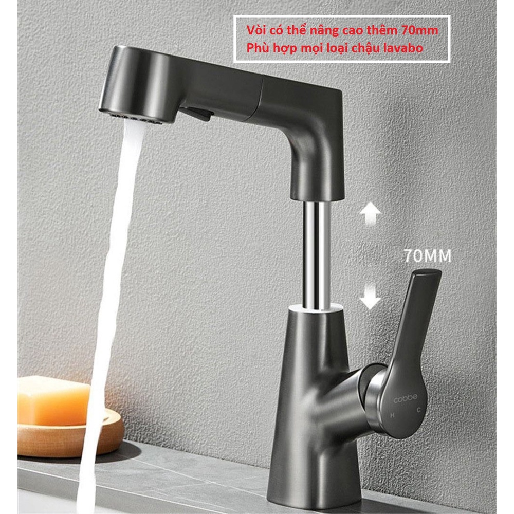 Vòi lavabo nóng lạnh RICHTREE cắm chậu thiết kế dây rút độc đáo + Tặng kèm bộ dây cấp nóng lạnh ( Loại 2kg)