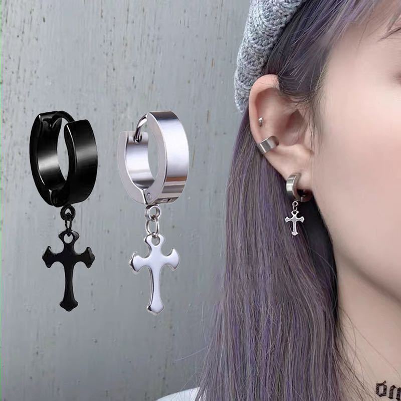 1 Khuyên Tai Thép Không Gỉ Hình Thánh Giá Thời Trang Cá Tính Dành Cho Nữ