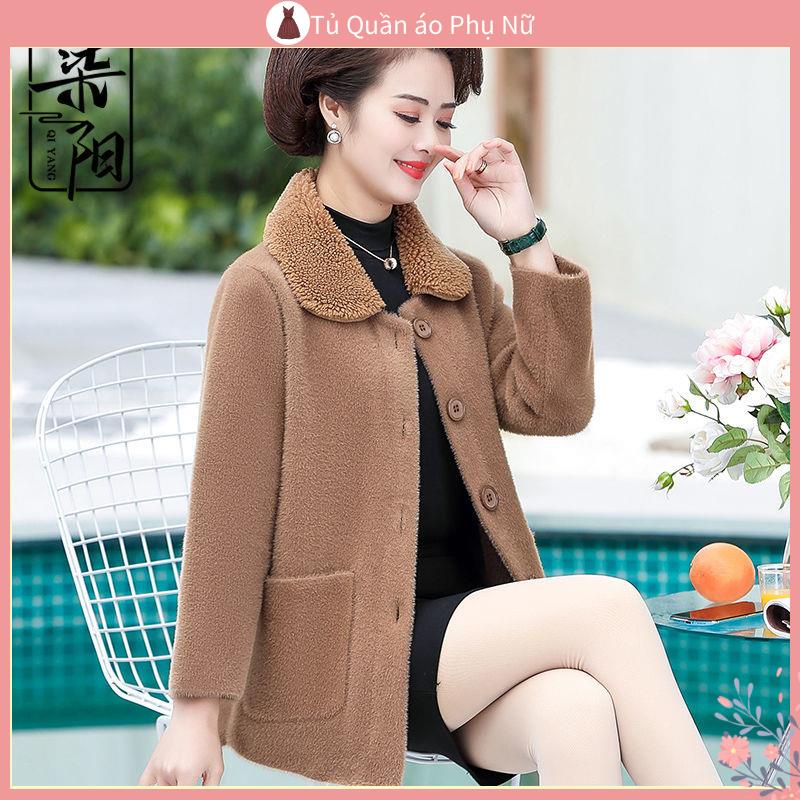 O Kho C L ng C u Th / Trang Điểm Áo Khoác Lông Cừu Dáng Rộng Ngắn Phong Cách Mới Thời Trang Thu Đông Dành Cho Phụ Nữ Trung Niên Dễ Phối Đồ