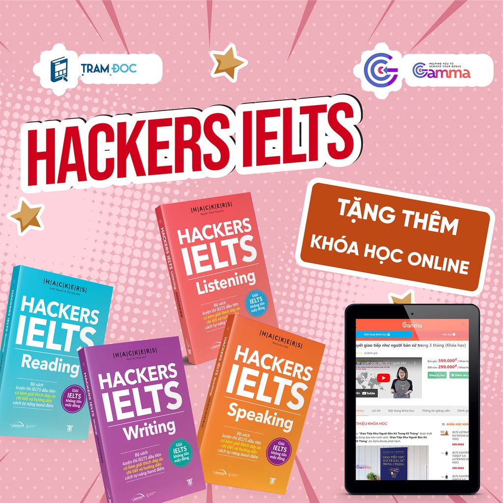 Sách - Combo Trọn Bộ 4 Cuốn Hackers IELTS ( Listening + Reading + Speaking + Writing)