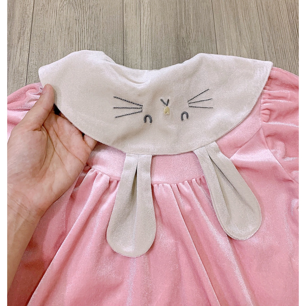 Váy nhung cổ thêu hình thỏ cho bé VMI005