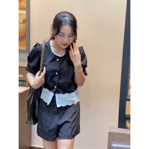 (SALE 35%) Set Áo phối ren và quần đùi. Bộ đồ phối ren xinh xịn đủ size đến 65kg