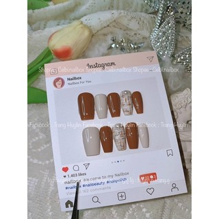 ( Set 6 món ) Móng úp, nailbox thiết kế kẻ dạ đính ngọc