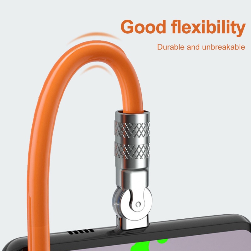 Dây sạc nhanh 120W 6A Loại C iOS 180 độ xoay Silicone Coated Game USB Pin cho iPhone Huawei Super Xiaomi 13 pro 14