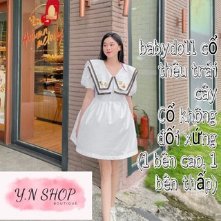 Đầm Babydoll Tay Phồng Thêu Trái Cây Hoạ Tiết Xinh Xắn