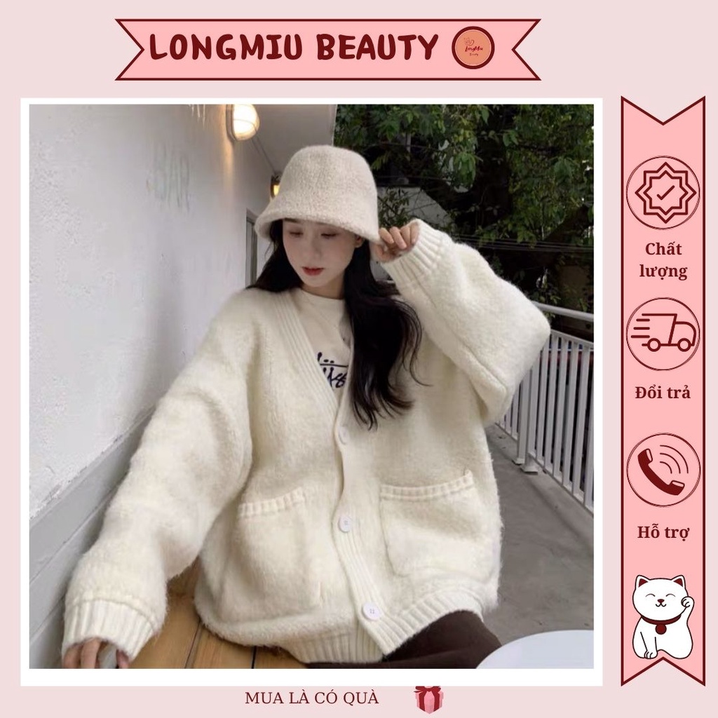 Áo khoác lông cardigan, áo khoác ngoài cardigan cho Nữ form dáng rộng dài có hai túi áo ( Có ảnh thật )
