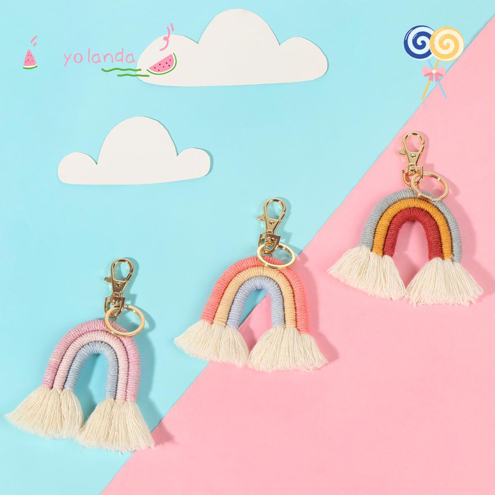 Set 1 / 3 Móc Khóa Treo Túi Xách Phối Tua Rua Màu Cầu Vồng Dễ Thương Charms