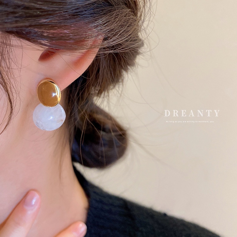 Bông Tai Hình Học Kiểu Bất Đối Xứng Màu Sắc Tương Phản Phong Cách Hàn Quốc Thời Trang Cho Nữ