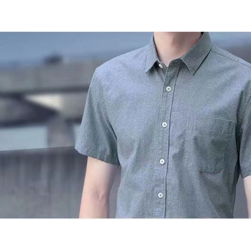 Áo Sơ Mi Tay Ngắn Màu Trơn Thoáng Khí Thời Trang Mùa Hè Hàn Quốc Mới Cho Nam