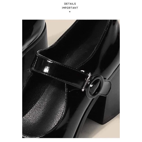 Giày búp bê guốc vintage trơn bóng siêu xinh phong cách cổ điển