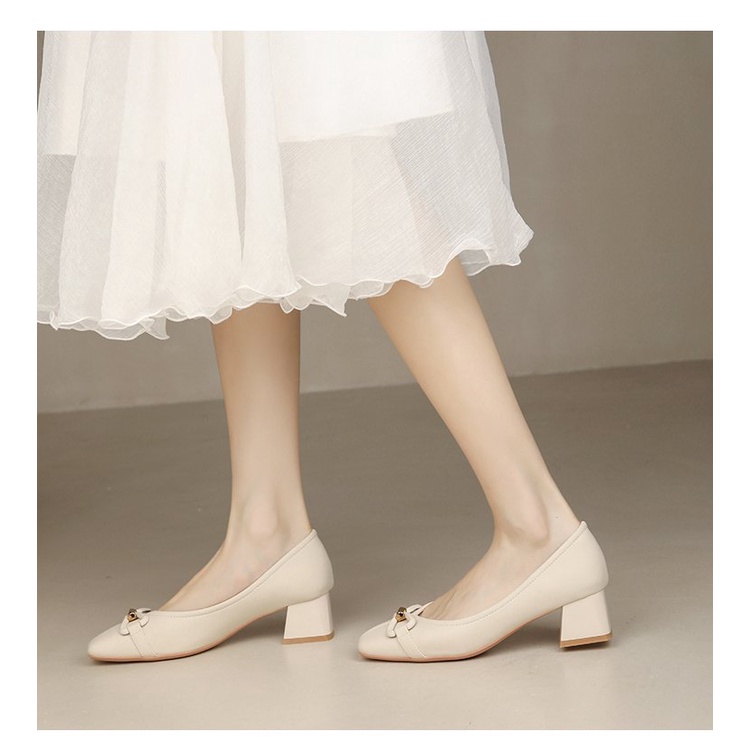 Giày Búp Bê Mũi Tròn Màu Trơn Đính Nơ Thời Trang Cho Nữ
