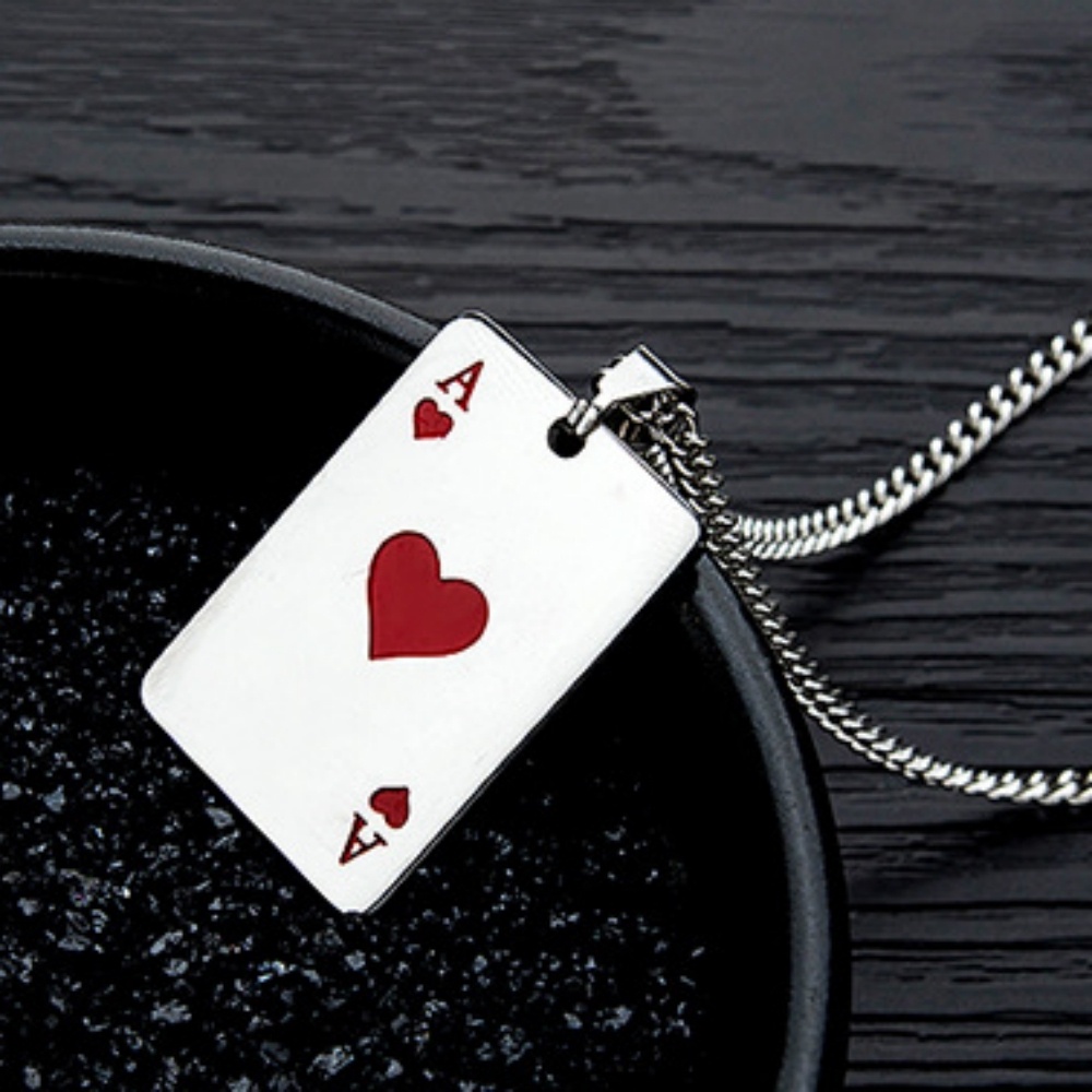 Vòng cổ Mặt Thẻ Bài Poker May Mắn Phong Cách Punk Hip Hop Cho Cặp Đôi