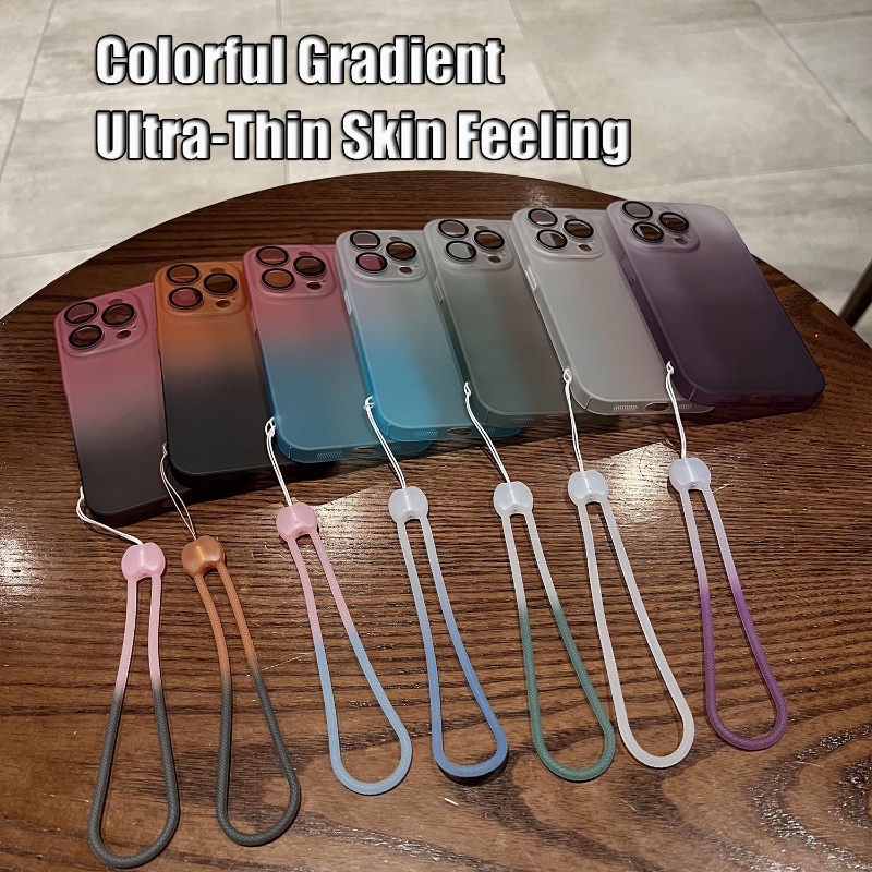 Ốp Điện Thoại PC Cứng Màu gradient Sang Trọng Chống Sốc Kèm Dây Đeo Cho iPhone 13 12 14 Pro Max 14
