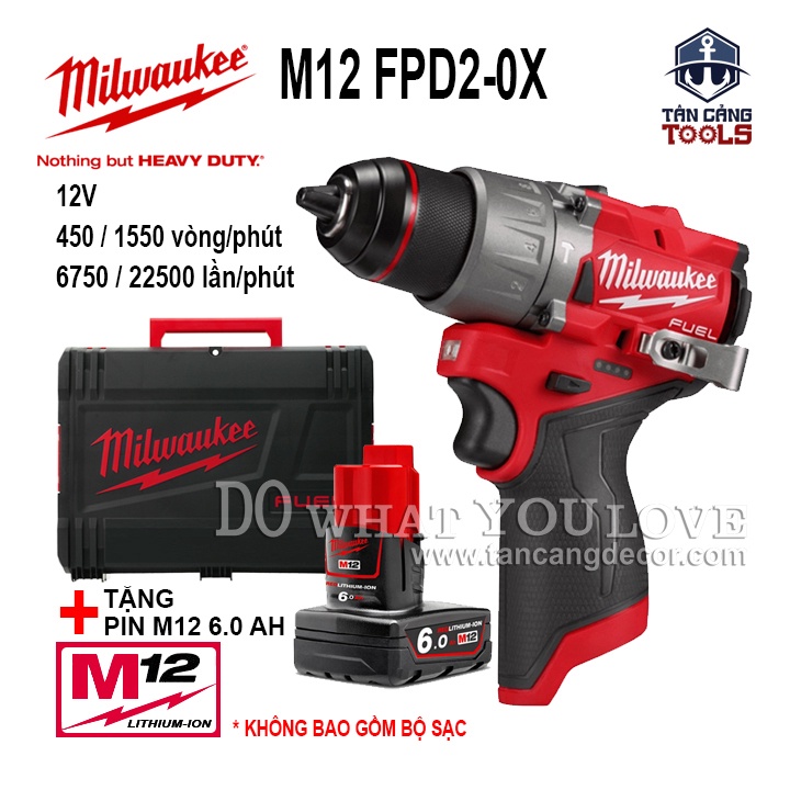 Máy Khoan Động Lực Dùng Pin Milwaukee M12 FPD2-0X Phiên Bản Mới ( Thân Máy, Tặng Pin 5Ah Highoutput 