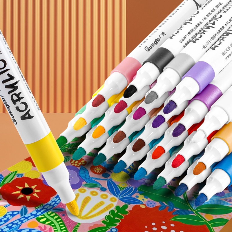 Bút Acrylic Marker 2 Đầu Cao Cấp Guangbo - 36 Màu Đậm, Đều - Tô Màu Đi Nét DIY Vẽ Giày Quần Áo - GUBH02272