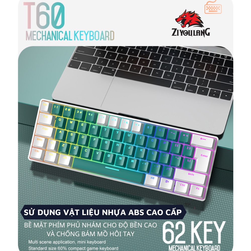 Bàn Phím Cơ Có Dây ZiyouLang T60 Pro Led RGB 18 Chế Độ Trục Cơ Red Switch Gõ Cực Đã, Phù Hợp Laptop/Pc/Máy Tính