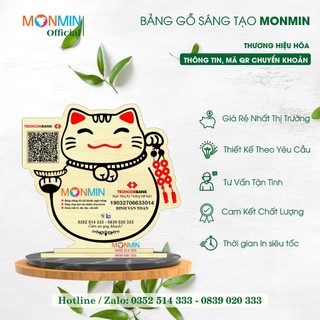Bảng tài khoản ngân hàng, mã QR, thanh toán, chuyển khoản, tên shop - Chất liệu gỗ in decal - Chính hãng Monmin