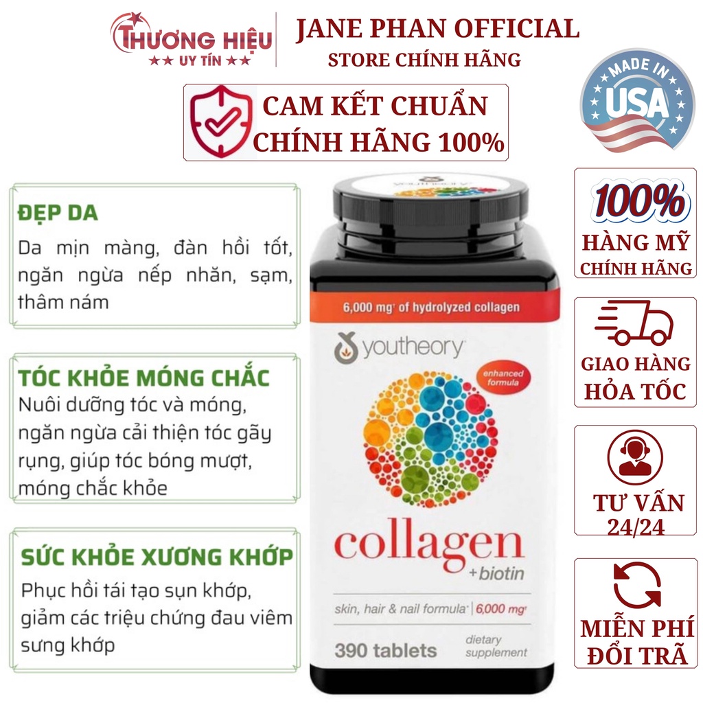 Viên Uống Youtheory Collagen Advanced 390 Viên Type 1 2 3 Chính Hãng 100%