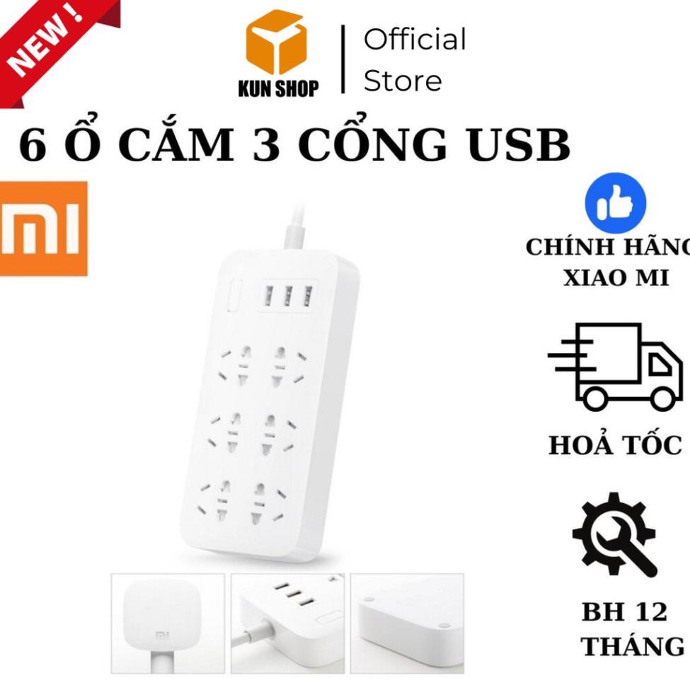 Phích Cắm Điện 3 Chân Thông Minh-Ổ Cắm Điện - Ổ Cắm Công Nghiệp 6 Lỗ 3 Cổng USB Xiaomi-An Toàn -Tiện Lợi
