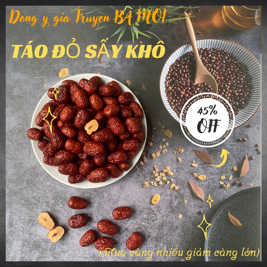 Táo đỏ TÂY BẮC sấy khô, Táo tàu đỏ (loại 1) - 200gr,500gr,1000gr- quả to, không xốp, ngọt tự nhiên