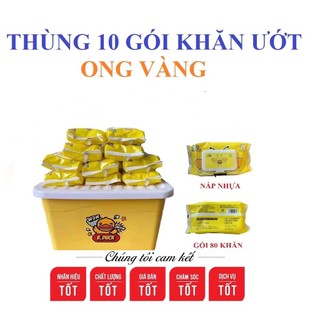 Thùng 10 gói khăn giấy ướt vịt vàng, 1 bịch 80 khăn ướt ong vàng
