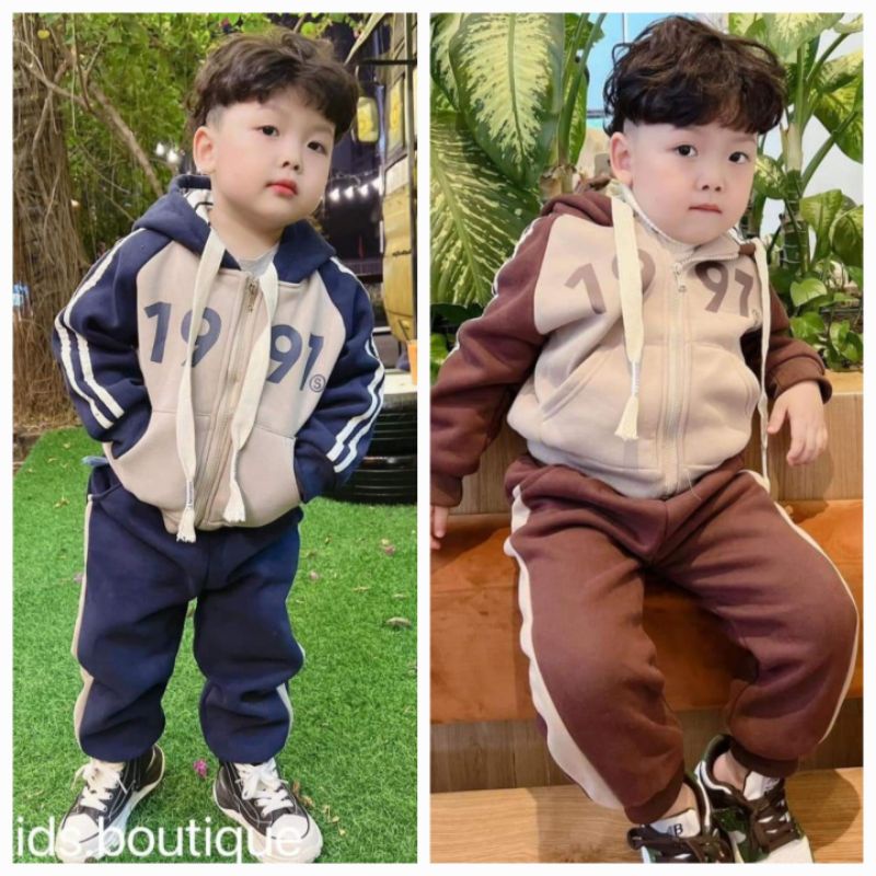 Bộ Nỉ Bông Bé Trai Có Mũ kèm dây rút 1997 kiểu đáng thể thao