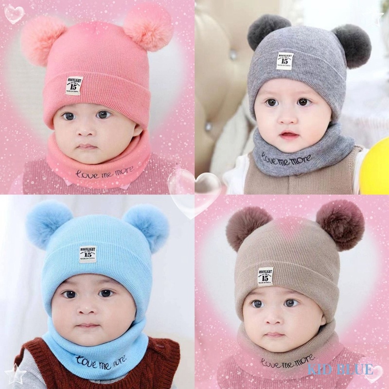 Set Nón + Khăn Choàng Cổ Dệt Kim Dễ Thương Giữ Ấm Mùa Thu Đông Phong Cách Hàn Quốc Cho Bé Sơ Sinh