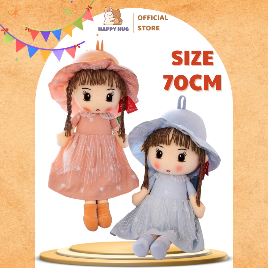 Búp bê em bé váy thô mềm 2 lớp size 50/70cm nhồi bông, thú bông cao cấp siêu dễ thương - Happy Hug