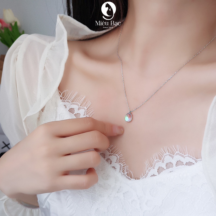 Dây chuyền nữ Miêu Bạc giọt nước basic đá mặt trăng moonstone chất liệu bạc S925 thời trang phụ kiện trang sức D400894