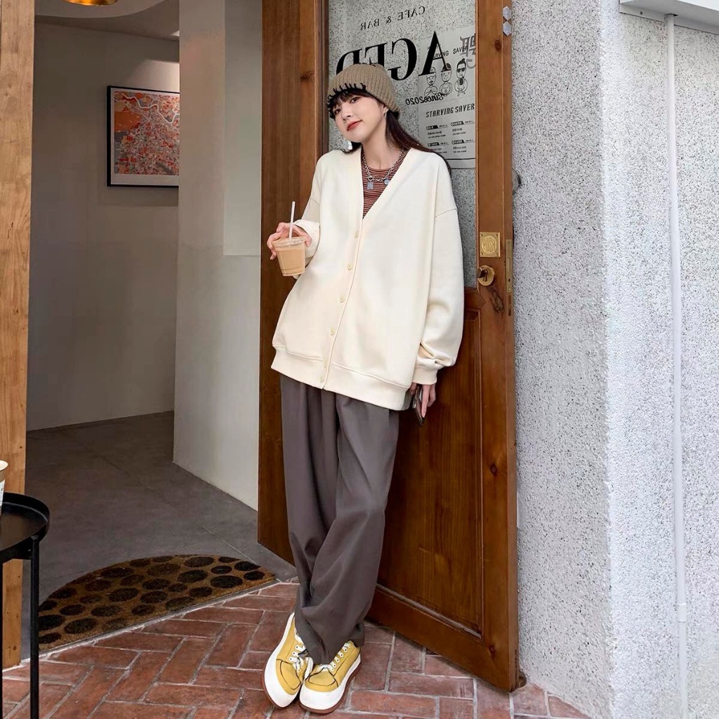 Áo khoác Cardigan, cardigan dày nữ chất nỉ 3 màu trắng đen freesize phong cách Hàn Quốc