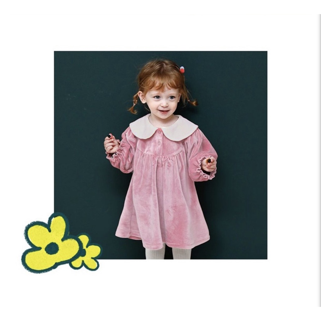 Váy nhung cổ thêu hình thỏ cho bé VMI005
