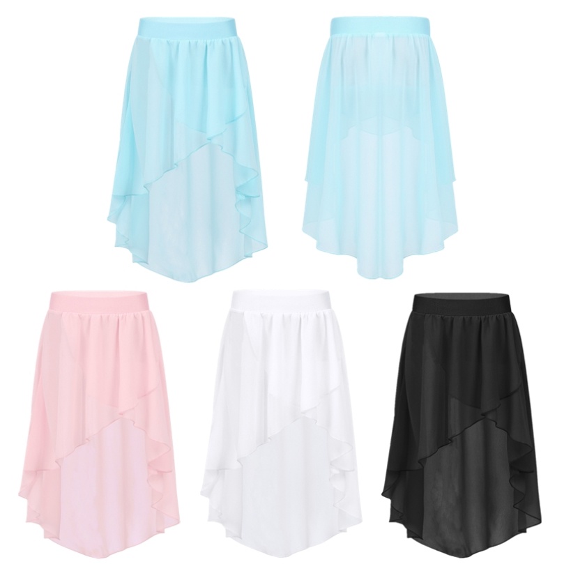 Chân Váy chiffon Lưng Thun Cao Cho Bé Gái Tập Múa Ba Lê sz 6-14