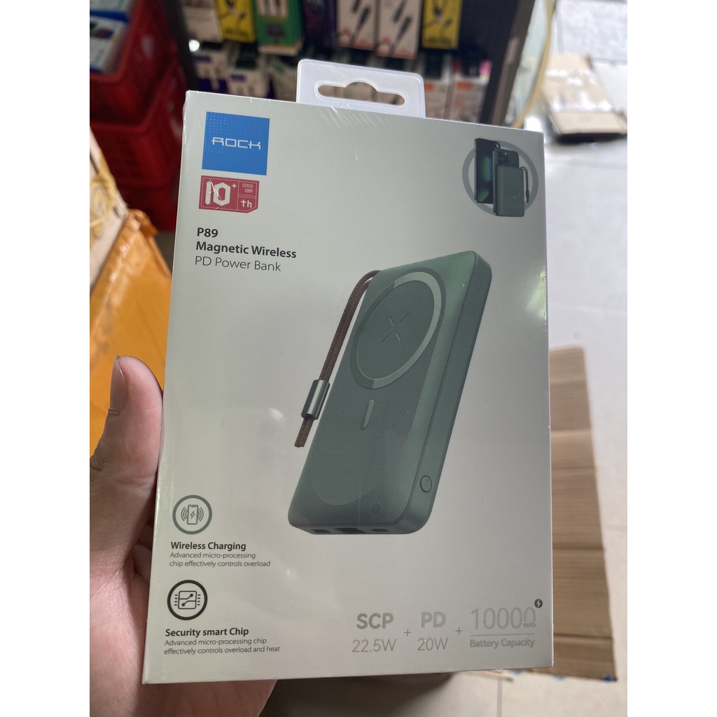 Pin sạc dự phòng không dây từ tính magensafe Rockspace P89 10000mAh hỗ trợ sạc nhanh 20W