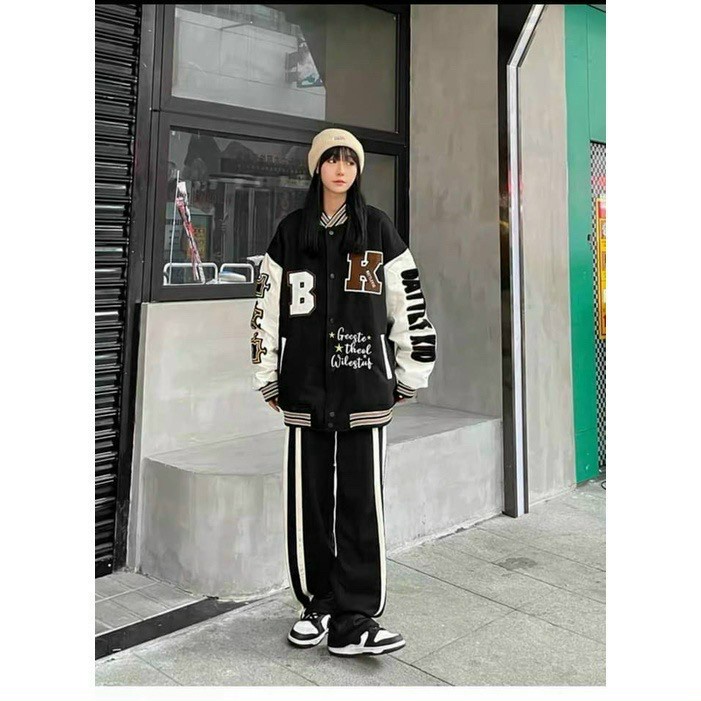 (Miễn Phí Ship 2022) Aó khoát cadigan in chữ K,áo bomber from rộng nút bấm tay phối,chất nỉ ngoại cao cấp