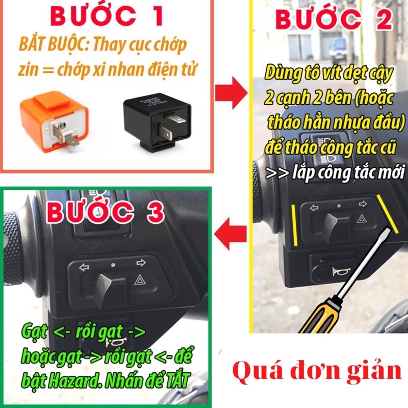 Công Tắc Xi Nhan Tích Hợp Haza Gắn Zin Các Dòng Xe Honda,Wave,SH,…