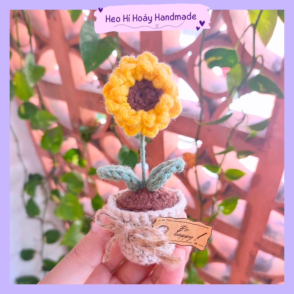 Chậu Hoa Len Hướng Dương Mini, Quà Tặng Handmade by Heo Hí Hoáy