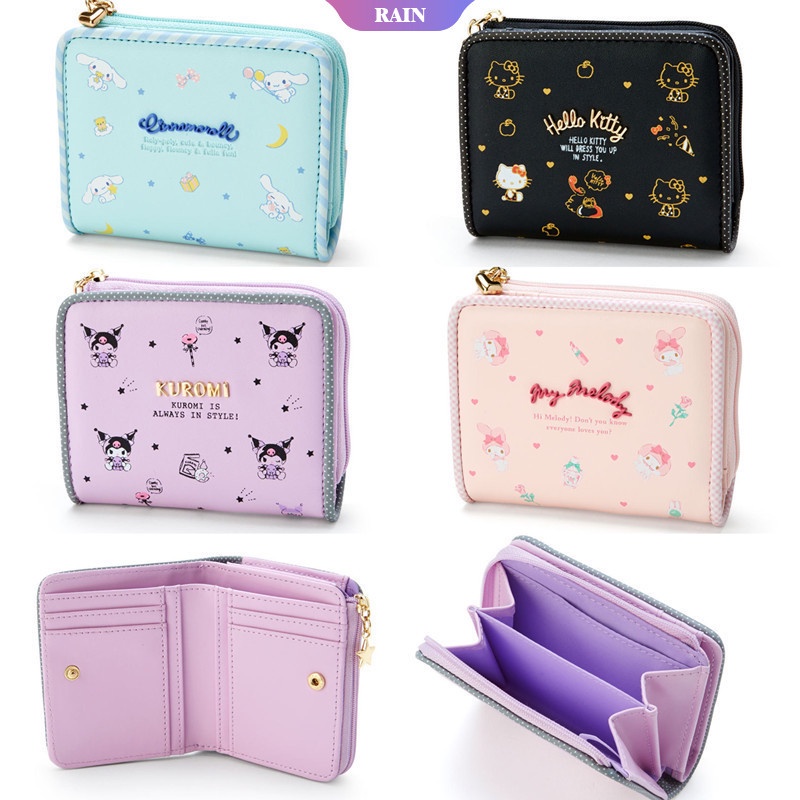 Sanrio Ví Da Pu Gập Có Khóa Kéo Đựng Tiền Xu In Hình Anime Hello Kitty My Melody Kuromi Cinnamoroll Đáng Yêu Cho Nữ [RAIN]