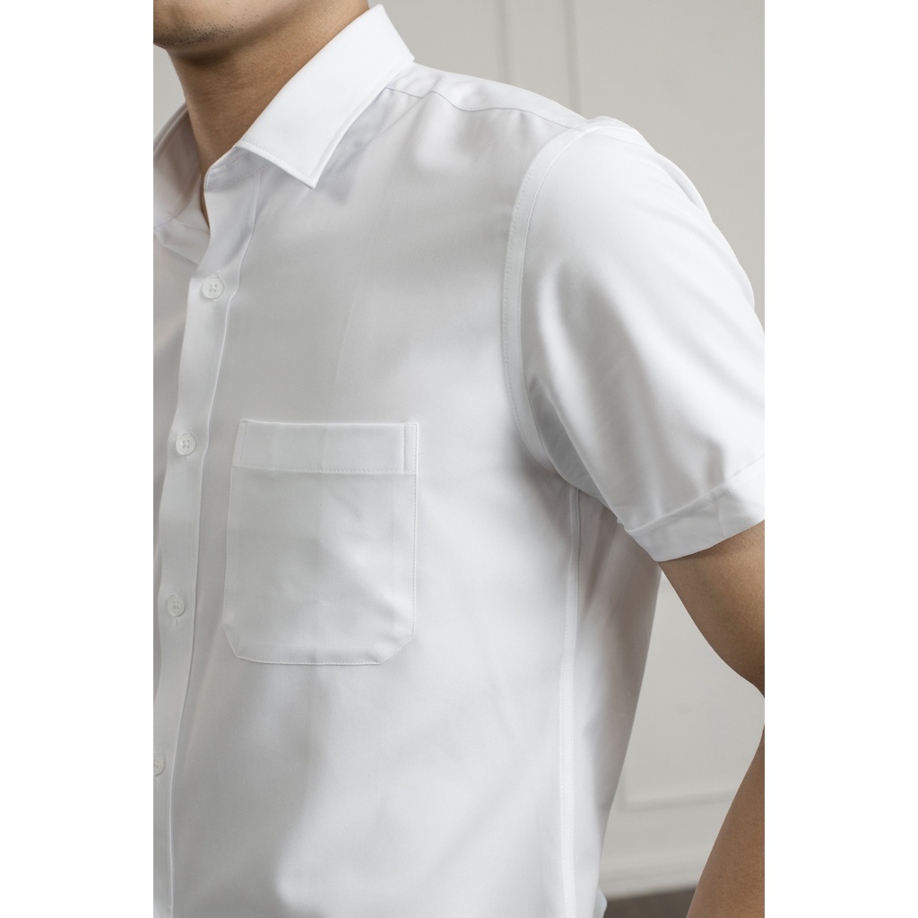 Áo sơ mi trắng nam ngắn tay ARISTINO ASSR20 somi công sở vải micro polyester cao cấp dáng regular fit tà lượn có túi
