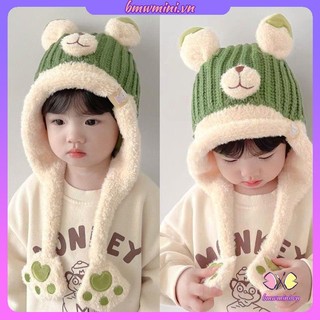 Mũ trẻ em dễ thương dệt kim lót nhung giữ ấm