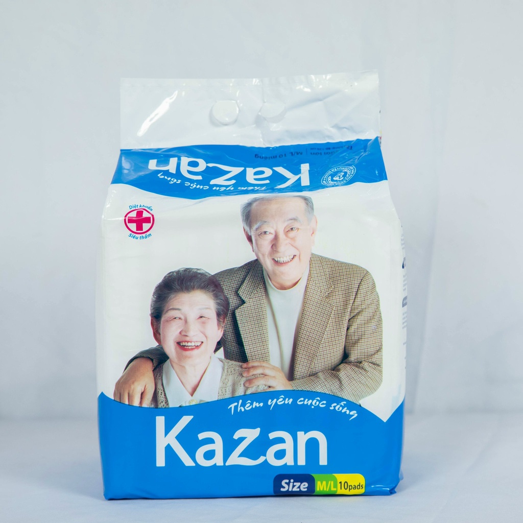 Tã dán Kazan người già size M/L10 ( 78-115cm ) , L/XL 10 ( 86-135cm ) , Tấm đệm lót Kazan 10 miếng ( 42cm x 72cm )