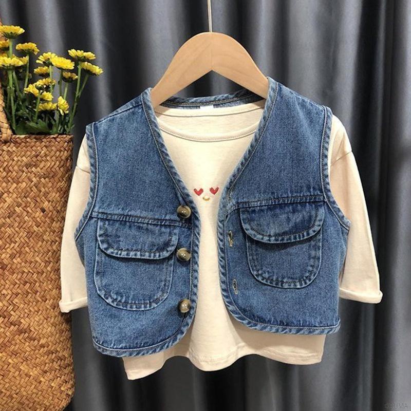 ✑Áo Khoác Denim Không Tay Phong Cách Hàn Quốc Cho Bé