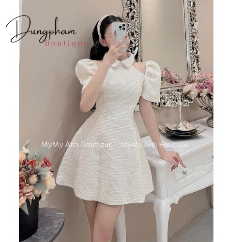 Váy dạ 2 lớp khoét vai cổ bẻ - Dungpham.Boutique