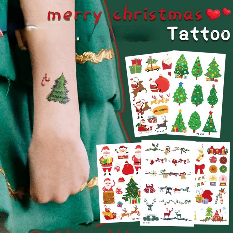 Miếng Dán Hình Xăm Dán Trang Trí Giáng Sinh Năm Mới Nhiều Màu Chống Nước An Toàn