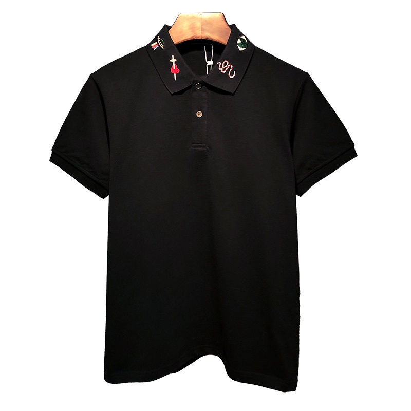 Áo Polo Nam Cổ Bẻ Trơn Phối Thêu Họa Tiết Cổ Sắc Nét, Phong Cách Thời Trang Lịch Sự Sang Trọng