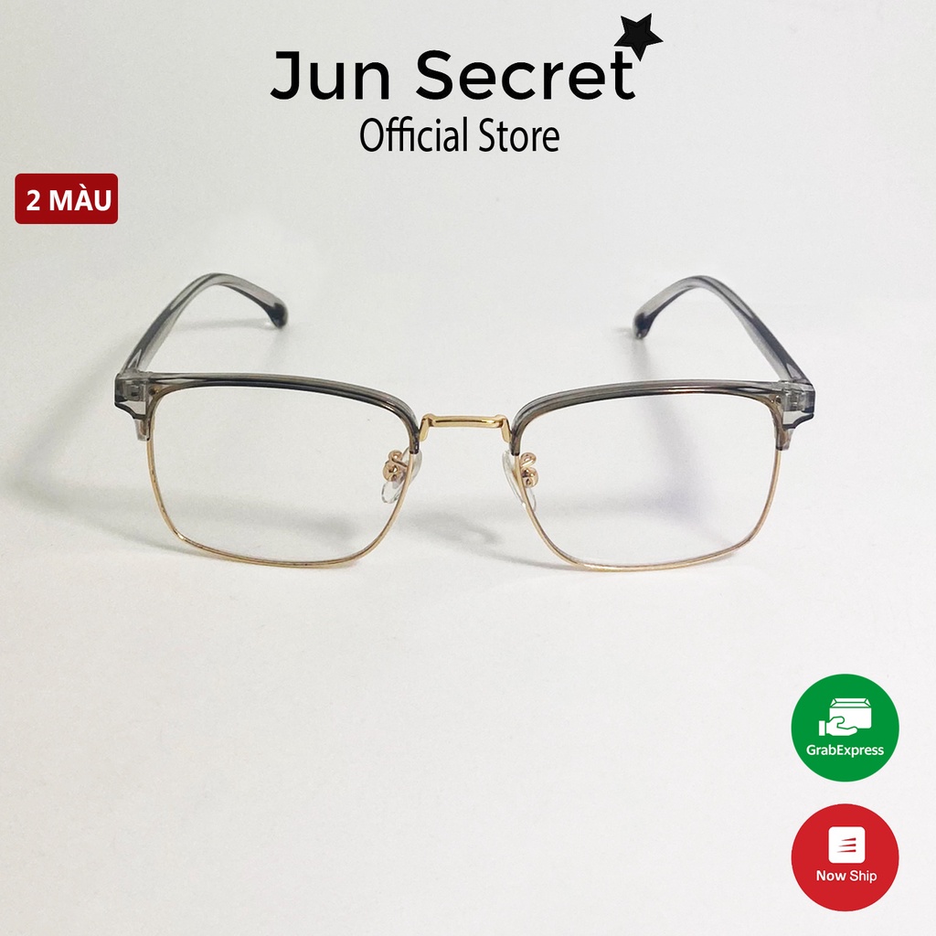 Kính giả cận nam nữ Jun Secret gọng nhựa dẻo xịn, tròng vuông 0 độ chống bụi, chống tia UV JS90A25